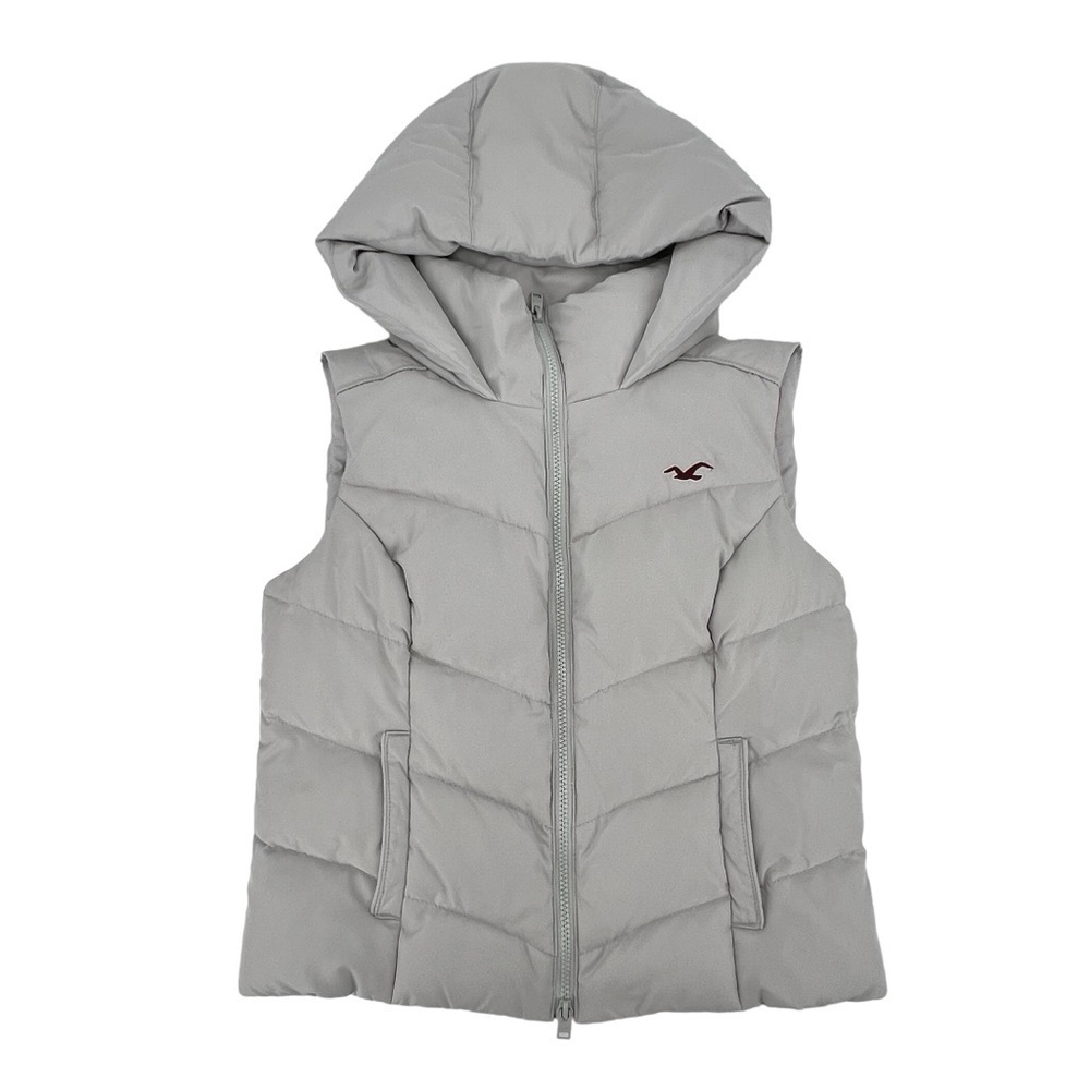 Hollister Gray Sleeveless Hooded Puffer Vest Size Medium Women’s
